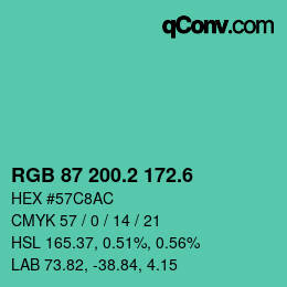 カラーコード: RGB 87 200.2 172.6 | qconv.com