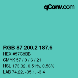 カラーコード: RGB 87 200.2 187.6 | qconv.com