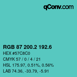 カラーコード: RGB 87 200.2 192.6 | qconv.com