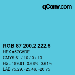 カラーコード: RGB 87 200.2 222.6 | qconv.com