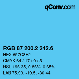 カラーコード: RGB 87 200.2 242.6 | qconv.com
