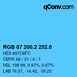 カラーコード: RGB 87 200.2 252.6 | qconv.com