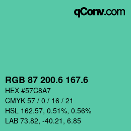 カラーコード: RGB 87 200.6 167.6 | qconv.com