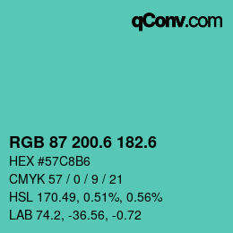 カラーコード: RGB 87 200.6 182.6 | qconv.com