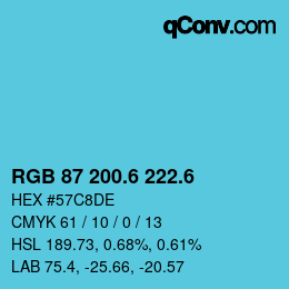カラーコード: RGB 87 200.6 222.6 | qconv.com