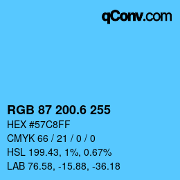 カラーコード: RGB 87 200.6 255 | qconv.com
