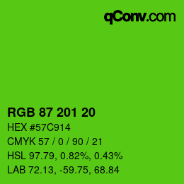 Color code: RGB 87 201 20 | qconv.com