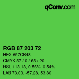 Color code: RGB 87 203 72 | qconv.com