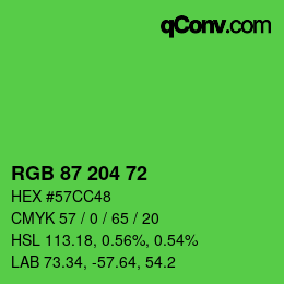 Color code: RGB 87 204 72 | qconv.com