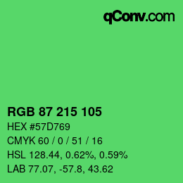 カラーコード: RGB 87 215 105 | qconv.com