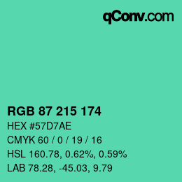 カラーコード: RGB 87 215 174 | qconv.com