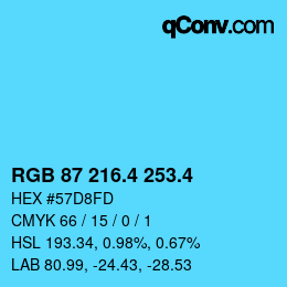 カラーコード: RGB 87 216.4 253.4 | qconv.com