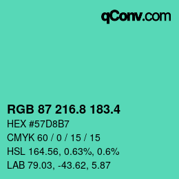 カラーコード: RGB 87 216.8 183.4 | qconv.com