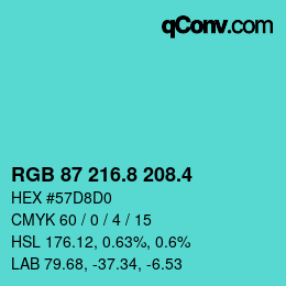 カラーコード: RGB 87 216.8 208.4 | qconv.com