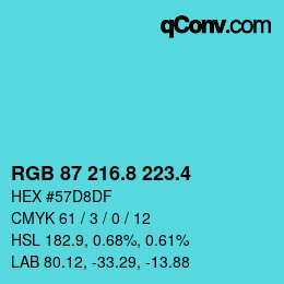 カラーコード: RGB 87 216.8 223.4 | qconv.com