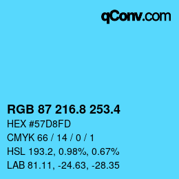 カラーコード: RGB 87 216.8 253.4 | qconv.com
