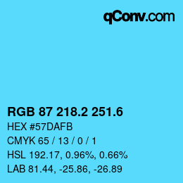 カラーコード: RGB 87 218.2 251.6 | qconv.com