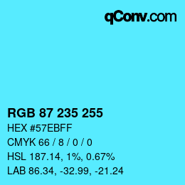 Color code: RGB 87 235 255 | qconv.com