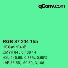 カラーコード: RGB 87 244 155 | qconv.com