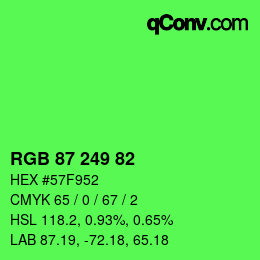 Color code: RGB 87 249 82 | qconv.com