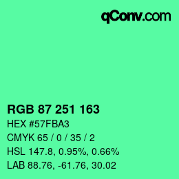 カラーコード: RGB 87 251 163 | qconv.com