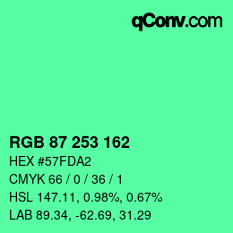 Color code: RGB 87 253 162 | qconv.com
