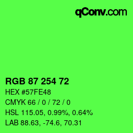 颜色代码: RGB 87 254 72 | qconv.com