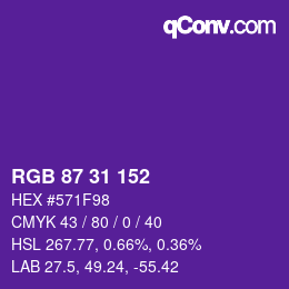 Color code: RGB 87 31 152 | qconv.com