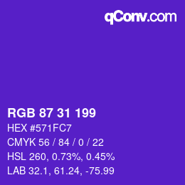 Color code: RGB 87 31 199 | qconv.com