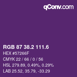 カラーコード: RGB 87 38.2 111.6 | qconv.com