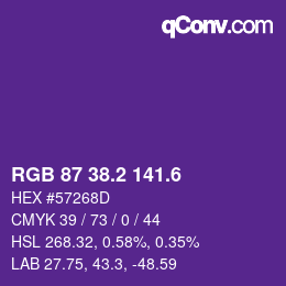 カラーコード: RGB 87 38.2 141.6 | qconv.com
