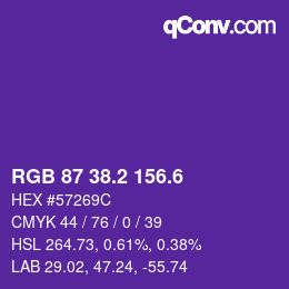 カラーコード: RGB 87 38.2 156.6 | qconv.com