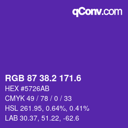 カラーコード: RGB 87 38.2 171.6 | qconv.com