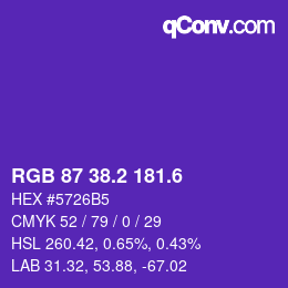 カラーコード: RGB 87 38.2 181.6 | qconv.com