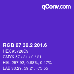 カラーコード: RGB 87 38.2 201.6 | qconv.com