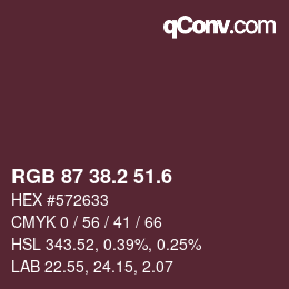 カラーコード: RGB 87 38.2 51.6 | qconv.com