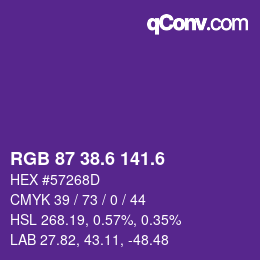 カラーコード: RGB 87 38.6 141.6 | qconv.com