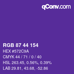 Color code: RGB 87 44 154 | qconv.com