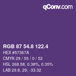 カラーコード: RGB 87 54.8 122.4 | qconv.com
