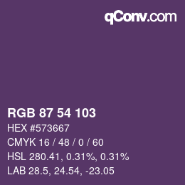 Color code: RGB 87 54 103 | qconv.com