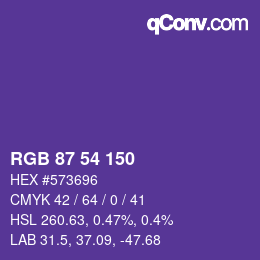 Color code: RGB 87 54 150 | qconv.com