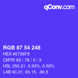 Color code: RGB 87 54 248 | qconv.com