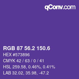 カラーコード: RGB 87 56.2 150.6 | qconv.com