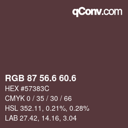 カラーコード: RGB 87 56.6 60.6 | qconv.com
