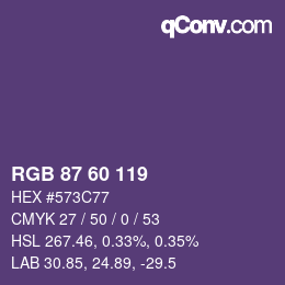 颜色代码: RGB 87 60 119 | qconv.com