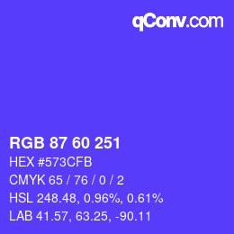 カラーコード: RGB 87 60 251 | qconv.com