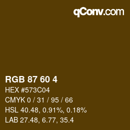 カラーコード: RGB 87 60 4 | qconv.com