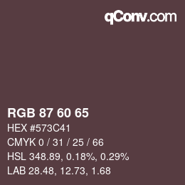 Color code: RGB 87 60 65 | qconv.com