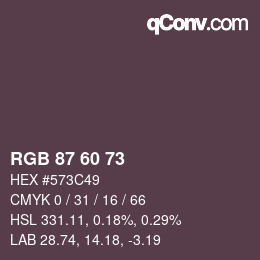 カラーコード: RGB 87 60 73 | qconv.com