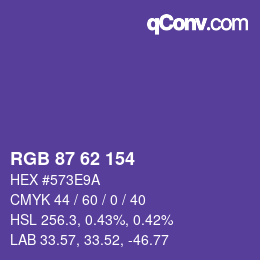 カラーコード: RGB 87 62 154 | qconv.com